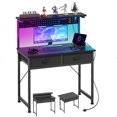 thumbnail image 2 of Small Desk with Pegboard &amp; Drawers  Gaming Desk with Adjustable LED Light  Home Office Desks for Small Bedroom  Adjustable Monitor Rise Stand and Charging Station  Fabric Drawers, 2 of 4