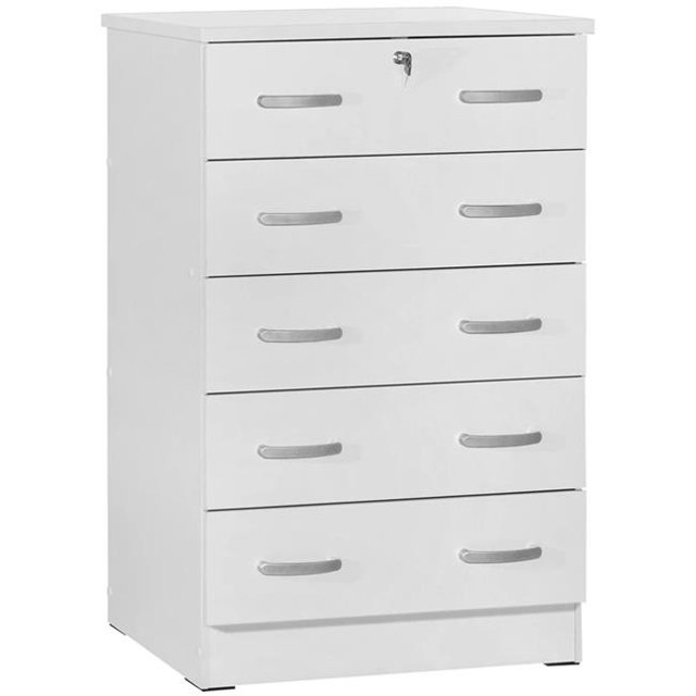 Better Home WC5-WHT Cindy 5 Drawer Chest Wooden Dresser with Lock, White