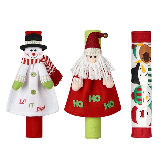 Christmas Door Decorations,3 Piece Christmas Refrigerator Door Knob Gloves, Santa Snowman Pattern Appliance Decor 30x15cm