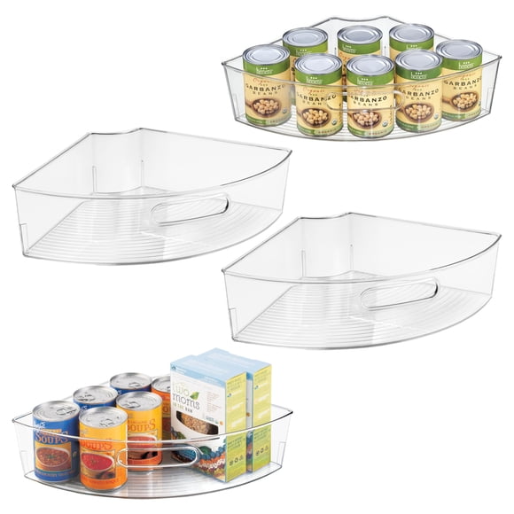 iDesign Bac à Coin 1/4 en Plastique Transparent pour Armoire d'Angle Lazy Susan, Organisateur d'Armoire de Cuisine, Lot de 4