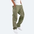 thumbnail image 1 of Pantalon Homme Uni Décontracté à Multiples Poches Extérieur Coupe Droite Pantalon D\'entraînement Physique Pantalon Cargo Pantalon, 1 of 9