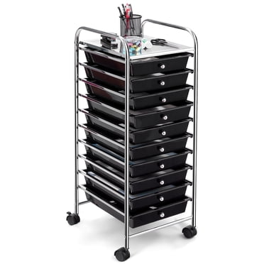 Costway Rolling Storage Cart Scrapbook Paper Office School Organizer w/ 10 Drawer Black
