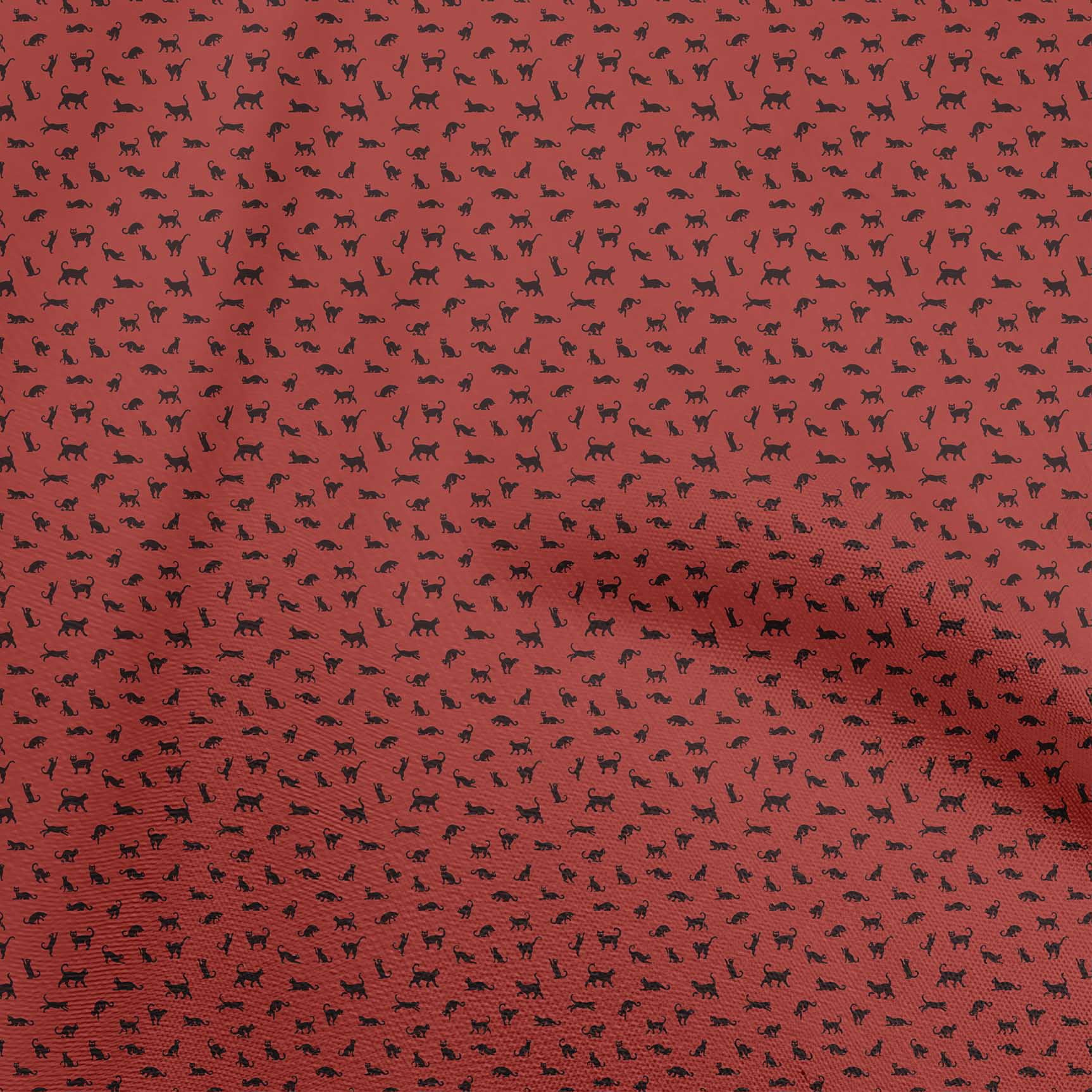 oneOone Cotton Silk Red Fabric Cat Craft Projects Decor Fabric Printed By The Yard 42 Inch Wide