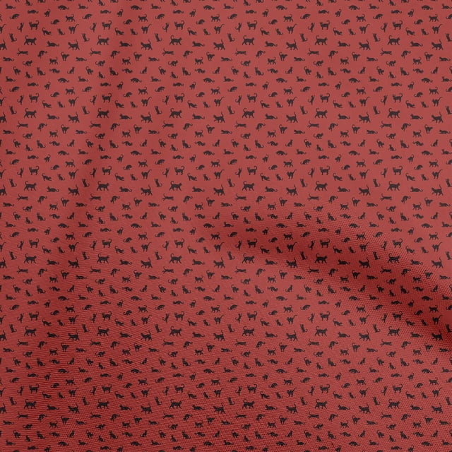 oneOone Cotton Flex Red Fabric Cat Sewing Material Print Fabric By The Yard 40 Inch Wide