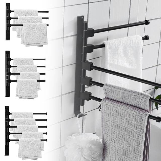 Swivel Towel Holder 5-Arm Swing Bar Wall Mount Rack Towel Hanger For Bathroom Towel Holder Kitchen Bathroom Towel Rack Towel Rail