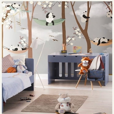 Papier Peint 3D Dessin Animé Panda Arbres SKU# WAL0085