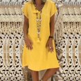 thumbnail image 2 of CHUANK Robes en Lin pour Femmes Été Grande Taille Manches Courtes Col en V Longueur Genou Robe Ample Décontractée Confortable Robe de Plage Soldes de Liquidation 2024, 2 of 6