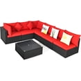 thumbnail image 3 of Patiojoy 7-Piece Patio PE Rattan Sectional Sofa Furniture Set Wicker Sofa Conversation Set Red, 3 of 7