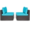 thumbnail image 4 of Patiojoy 2-Piece Outdoor Wicker Rattan Sectional Armless Sofa Chair w/ Turquoise Cushions, 4 of 5