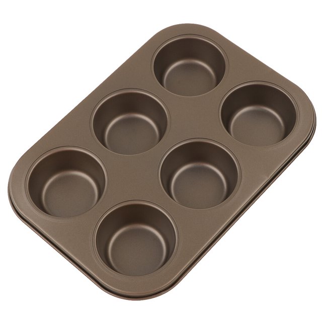 kurtrusly Non-Stick Muffin Pan Cupcake Cookie Molds Bakeware 6 Holes Gold