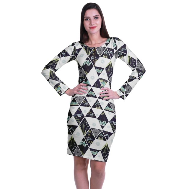 Moomaya Womens Full Sleeve Printed Midi Length Printed Bodycon Dress