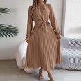 thumbnail image 2 of Birdeem Robes pour Femmes Manches Longues Mode Couleur Unie Col Montant Taille Robes Manches Longues pour Femmes, 2 of 5