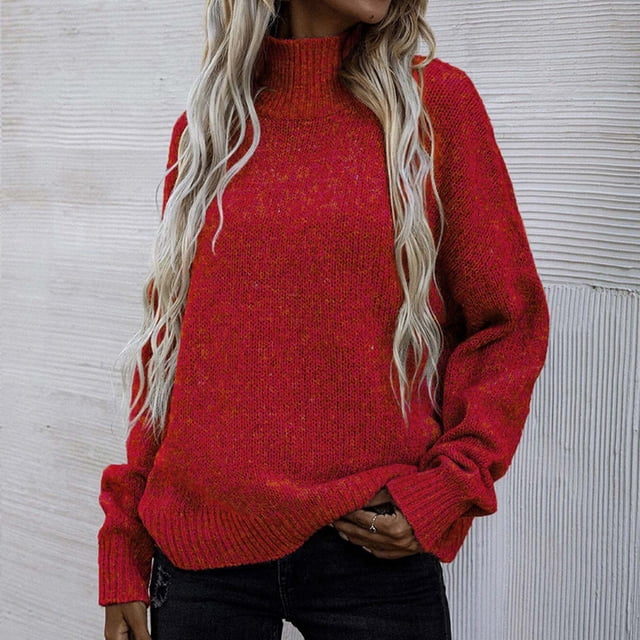 Dvkptbk Chandails pour Femmes Mode d'Automne Femmes Décontracté Confortable Chandail à Manches Longues à Col Roulé Vêtements en Liquidation