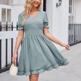 thumbnail image 5 of Dvprdro Robe en Chiffon pour Femmes, Mode Été, Col en V, Manches Courtes, à Volants Plissés, Décontractée, Ample, Boho, Plage, Soleil, Mini Robe, 5 of 5