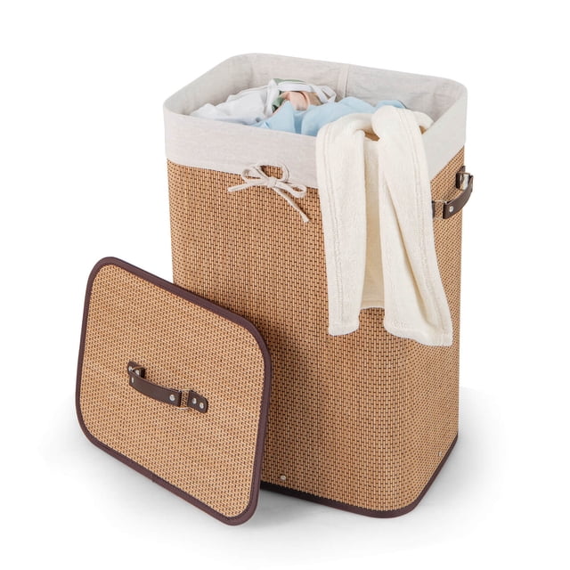 Goplus Panier Rectangulaire en Bambou Panier à Linge Bac à Linge Couvercle en Bambou