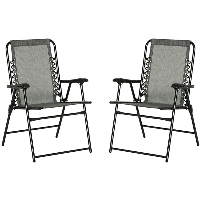 Outsunny Ensemble de 2 Chaises de Patio Pliantes, Chaises de Camping d'Extérieur, Gris