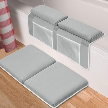 FTCBJJA Ensemble de Genouillères et de Coudières pour Bain de Bébé, Organisateur de Jouets Intégré avec 4 Poches, Tapis de Bain Antidérapant et Indolore de 1,5 Pouces d'Épaisseur pour s'Agenouiller pour Bébé Ou Animal de Compagnie (Gris Pâle)