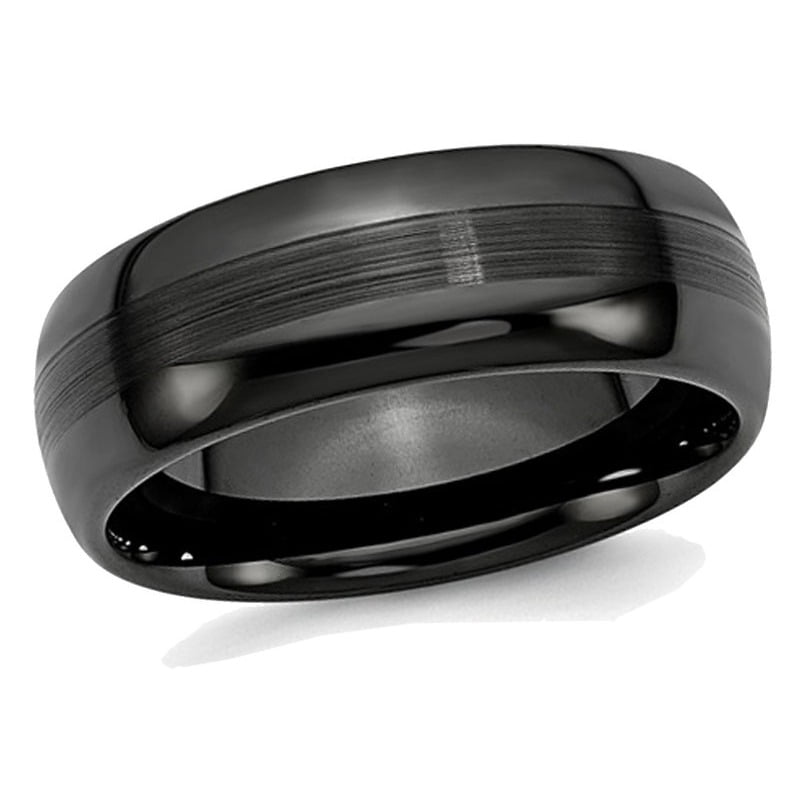 Chisel Black Ceramic 8mm Brushed and Polished Wedding Band Ring