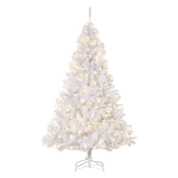 Homcom Sapin de Noël artificiel prééclairé de 1,8 m avec lumière LED blanche chaude pour maison de vacances, décoration de Noël avec ouverture automatique, blanc