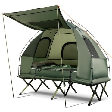 Gymax 2-Person Camping Tent Cot 5-in-1 Folding Camping Bed w/ Air Mattress Pillow Sleeping Bag