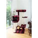 Armarkat Model B5008 50-inch Real Wood Cat Tree with Veranda, Bench, Mini Perch, and Spacious Lounger in Scotch Plaid, Black/Red, 31""(l) x 28""(w) x 50""(h)