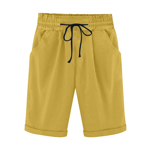 Plebaso Shorts Décontractés pour Femmes Longueur Genou, Shorts à Cordon, Shorts Roulés, Shorts Simples Légers à Enfiler