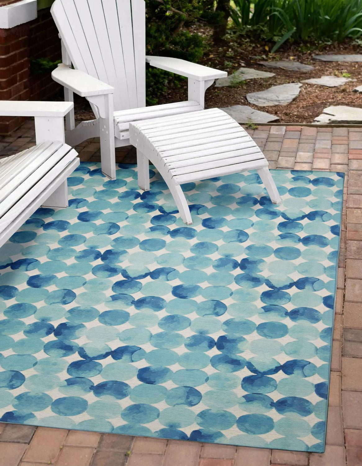 Tapis d'extérieur lavable Lakeland bleu & ivoire 5 pi x7 pi