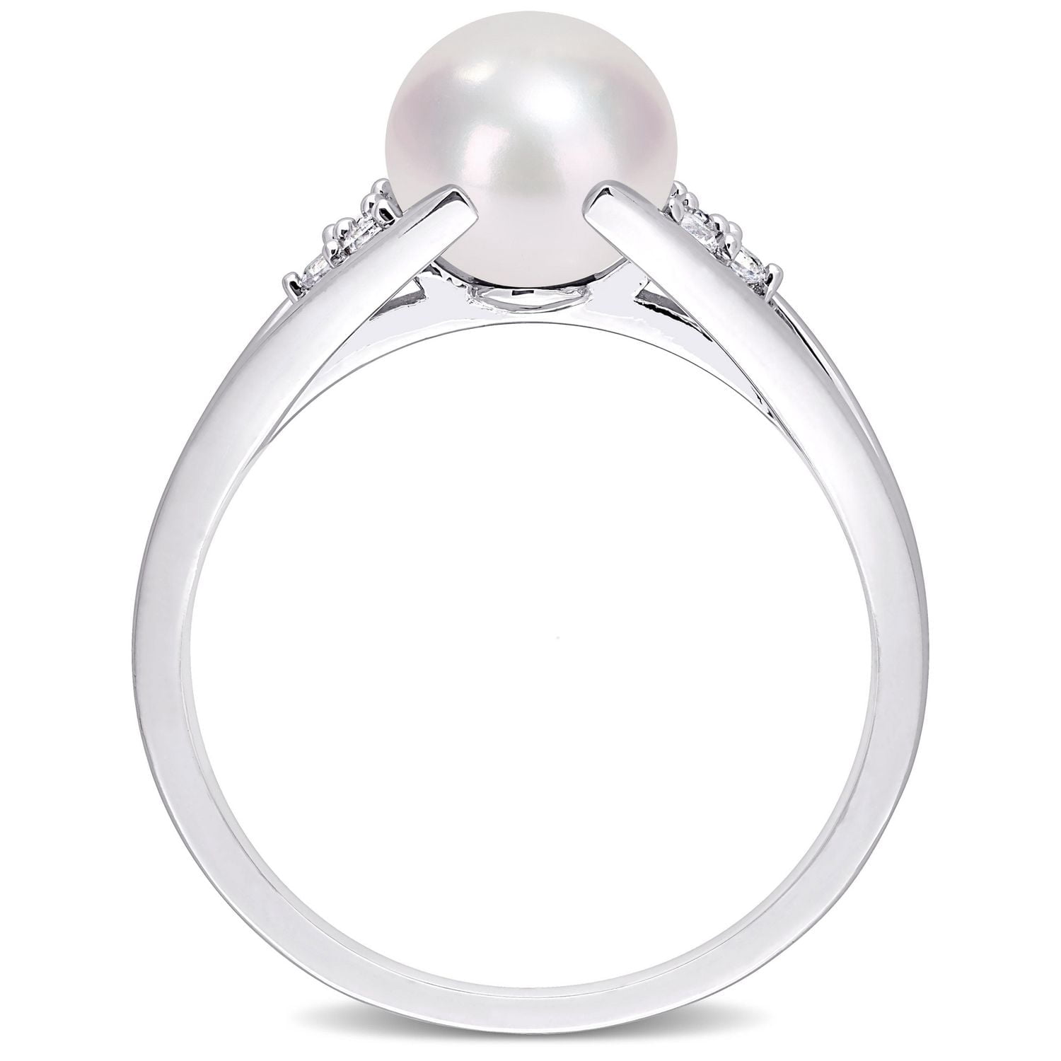 Bague à tige fendue Miabella en argent sterling avec perles culture d'eau douce et accents de diamants