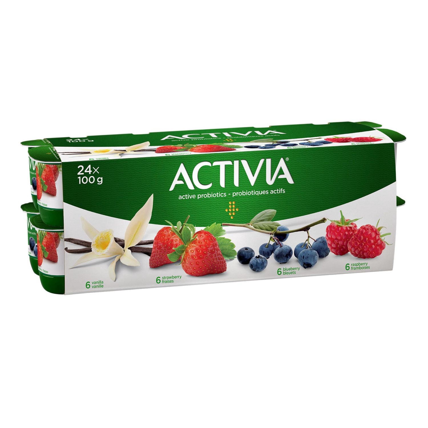 Activia Yogourt aux Probiotiques, Saveurs Fraise, Framboise, Vanille, Bleuet, 24x100g