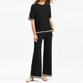 thumbnail image 1 of Ladies 2 Piece Pant Set Crew Neck Basic Top Long Pant Loose Fit Sleepwear Outfit, 1 of 8