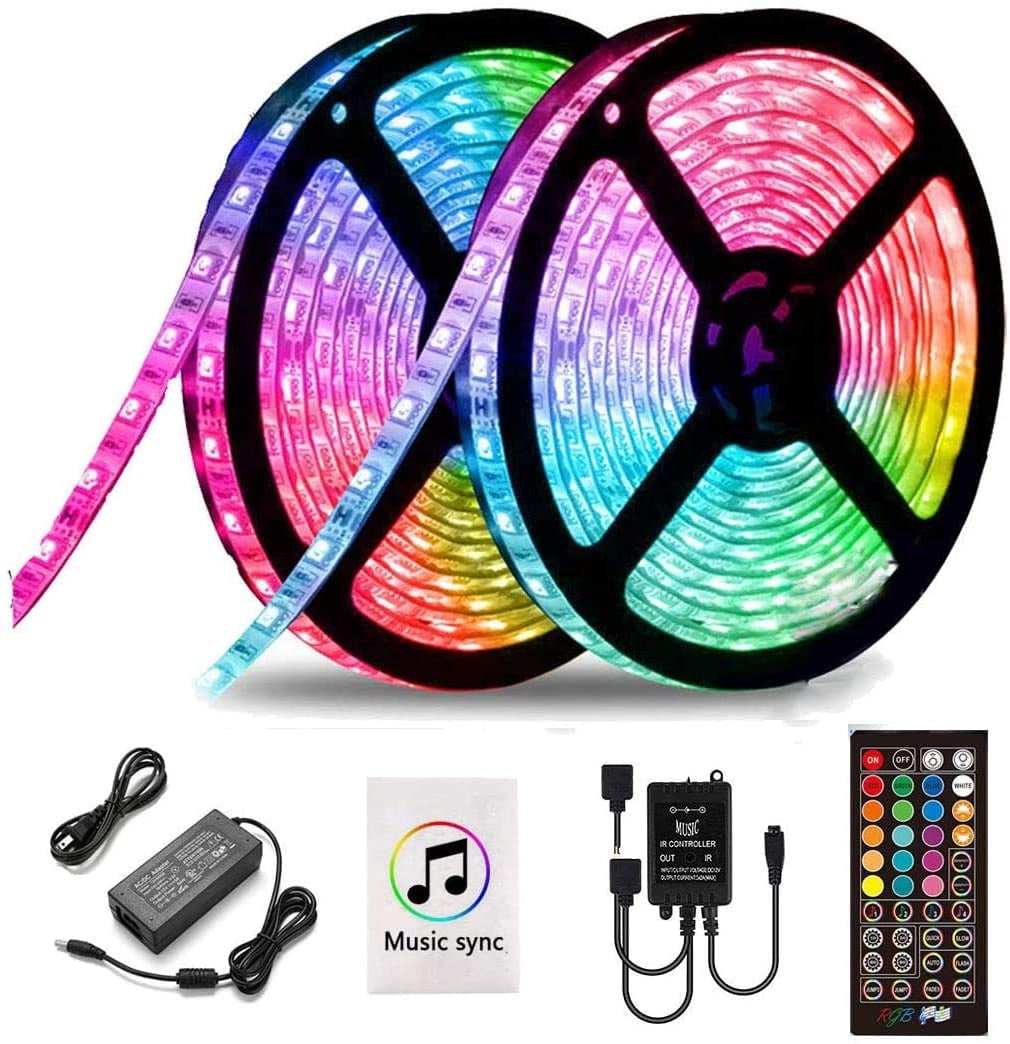 LED Strip Lights Sync to Music, 16.4ft Flexib5m Self-Adhesive RGB Light Strips Remote Color Change 150LEDs 5050 Tape Lights Ribbon Room Mood Lighting 12V for Bedroom (5M)