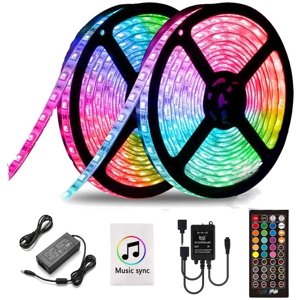 LED Strip Lights Sync to Music, 16.4ft Flexib5m Self-Adhesive RGB Light Strips Remote Color Change 150LEDs 5050 Tape Lights Ribbon Room Mood Lighting 12V for Bedroom (5M)