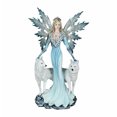 thumbnail image 1 of Snow Fairy en Robe Doublée de Fourrure avec 2 Statues de Loups Arctiques 24 Pouces de Haut, 1 of 5