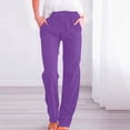 thumbnail image 2 of Timegard Cotton Linen Pants for Women Elastic Waisted Drawstring Straight Leg Lounge Pants with Pockets, 2 of 6