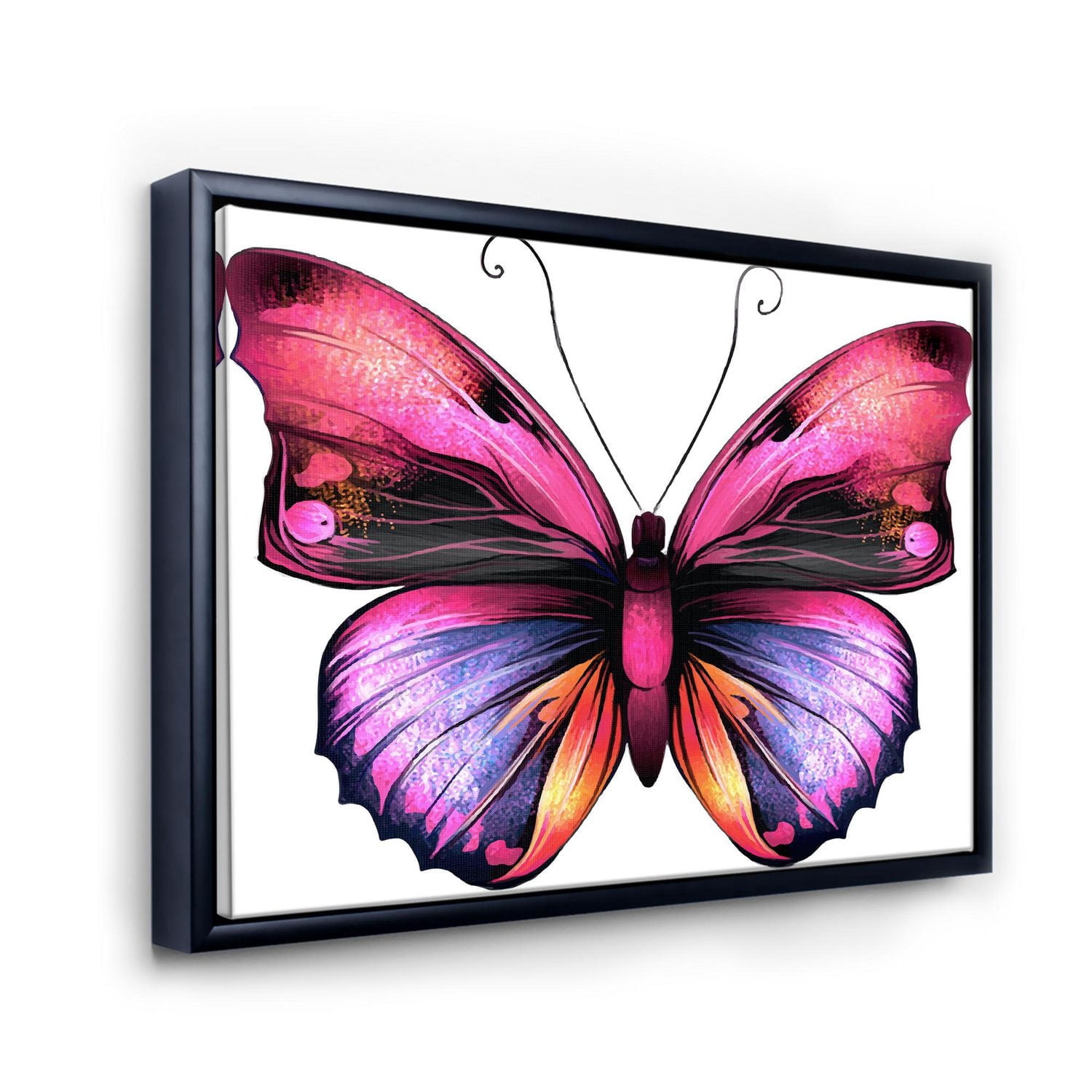 Designart Portrait de papillon rose vif ART MURAL À CADRE FLOTT