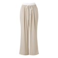 thumbnail image 4 of YFELWZ Womens Plus Size Color Contrast Draw Rope Casual Wide Leg Pocket Straight Leg Loose Wide Leg Pants Beige XL, 4 of 7