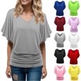 thumbnail image 4 of Kcodviy Plus Top V Neck Womens Loose V Neck Sleeve Batwing Loose T Womens Plus Ruffle Blouse Shirt Size Fold Hem Tops for Women Solid Plus Size Ladies Tops Plus Size Tops, 4 of 4