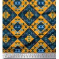 thumbnail image 1 of Soimoi Orange Moss Georgette Fabric Check & Geometric Decor Fabric Printed Yard 42 Inch Wide, 1 of 5
