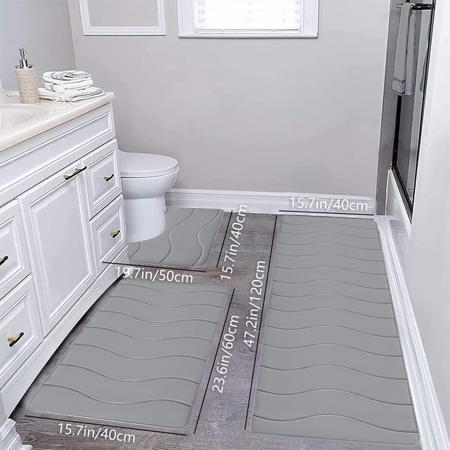 Bathroom Rugs and Mats Sets,Large Foam Bath Mat 3 Set Bathroom Rugs for 3 Pcs Toilet Mats Universal Soft Comfortable Water Absorption Non Slip Thick Machine Washable Easier to Dry