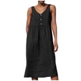 thumbnail image 1 of Birdeem Robe Débardeur Décontractée de Plage en Coton Sans Manches pour Femmes Printemps/été, Unie, Ample, à Col en V, Plissée, en Coton et Lin, 1 of 7