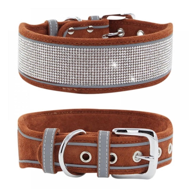 Collier pour Chien en Suède Réfléchissant avec Strass pour Chiens Moyens et Grands Bleu Marine