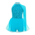 thumbnail image 1 of TTAO Robe Justaucorps de Danse Jazz à Sequins pour Filles, Manches Longues, avec Strass, Tutu de Danse Ballet, Bleu Clair 10, 1 of 4