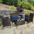 thumbnail image 2 of Patiojoy 4-Piece Patio Rattan Wicker Furniture Set Sofa Chair Table Set w/ Navy Cushions, 2 of 9