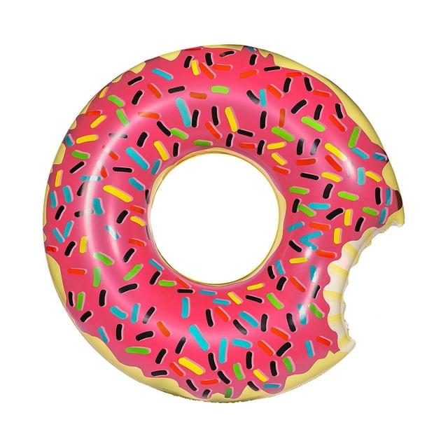 1 Pce Flotteurs de Piscine pour Enfants Bouée Gonflable en Forme de Beigne Anneaux de Nage Simple Présentant un design vibrant de Glaçage à la Fraise avec des Vermicelles Colorés et un Détail de Marque de Bouchée. Fabriqué à Partir de Vinyle de Qualité Supérieure durable, Ce Flotteur Convient à Tous les Âges et Peut Confortablement Accueillir jusqu'à Deux Enfants Ou un Adulte. Idéal pour s'Amuser au Bord de la Piscine, les Vacances Ou comme Cadeau, Il Comprend des Buses à air Agrandies pour un Dégonflage Rapide.