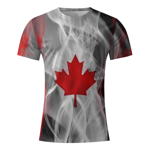 TIMIFIS Hauts d'Été pour Femmes - Chemises à Manches Courtes pour Femmes - T-Shirts Décontractés à Col Rond Imprimés Feuille d'Érable du Canada