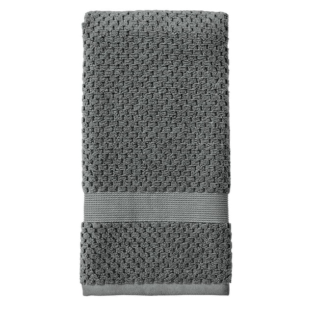 Better Homes & Gardens Signature Soft Collection de Serviettes Texture Maïs Soufflé Serviette Pliée Grise avec Texture Maïs Soufflé et Bande Côtelée Lisse Près du Bord, Faite de 90 % Coton US et 10 % viscose pour la Douceur et l'Absorption, Idéale pour l'Utilisation dans la Salle de Bain des Enfants.