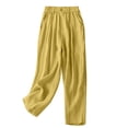 thumbnail image 1 of Sijiajgjfu Womens Cotton Linen Long Pants Yellow L, 1 of 5