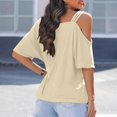 thumbnail image 4 of Meichang Women's Cold Shoulder Tops Short Sleeve Square Neck T Shirts Solid Color Basic Summer Tees Spaghetti Straped Casual Vacation Tees, 4 of 8