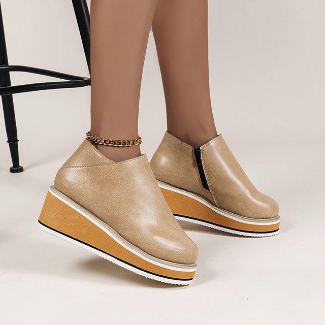 EGNMCR Bottines pour Femmes Femmes Chaussures Rétro à Semelle Plate Décontractées Grande Taille à Enfiler Chaussures à Double Fermeture Éclair