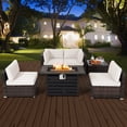 thumbnail image 3 of Costway 6PCS Patio Rattan Furniture Set 42" Fire Pit Table Cover Sofa Cushion Off White, 3 of 10